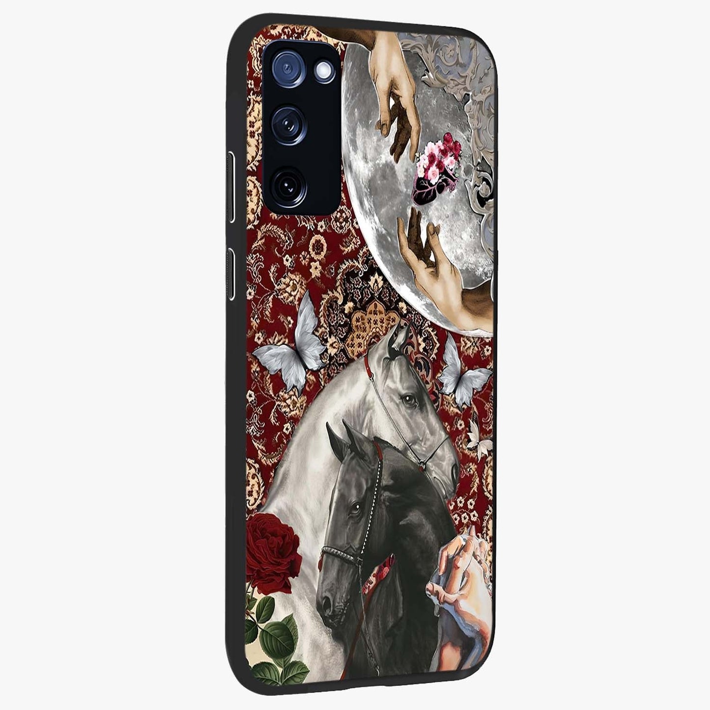 Moonlit Royal Stallion Glass Case upright view showcasing dramatic horse artwork with glowing moon themed design.