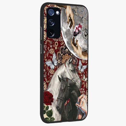 Moonlit Royal Stallion Glass Case upright view showcasing dramatic horse artwork with glowing moon themed design.