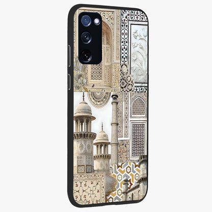 Mughal Marble Legacy Glass Case upright view showcasing ornate Mughal design with luxurious traditional theme.