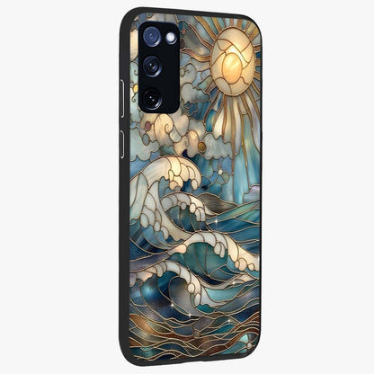 Oceanic Stained Printed Glass Case upright view showcasing decorative ocean pattern artwork with vibrant marine theme.