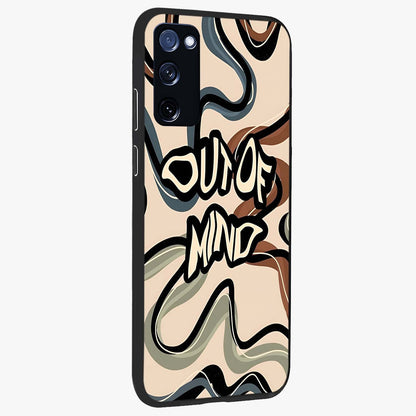 Out Of Mind Glass Case upright view showcasing striking typography artwork with edgy conceptual theme.