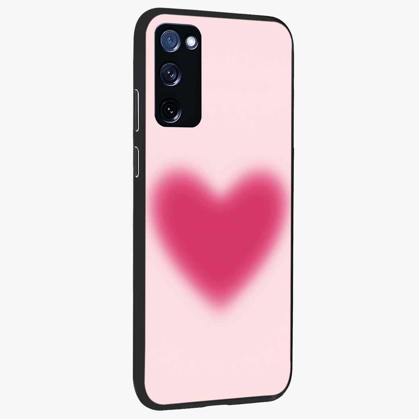 Pink Aura Heart Glass Case upright view showcasing romantic heart artwork with soft pastel theme.
