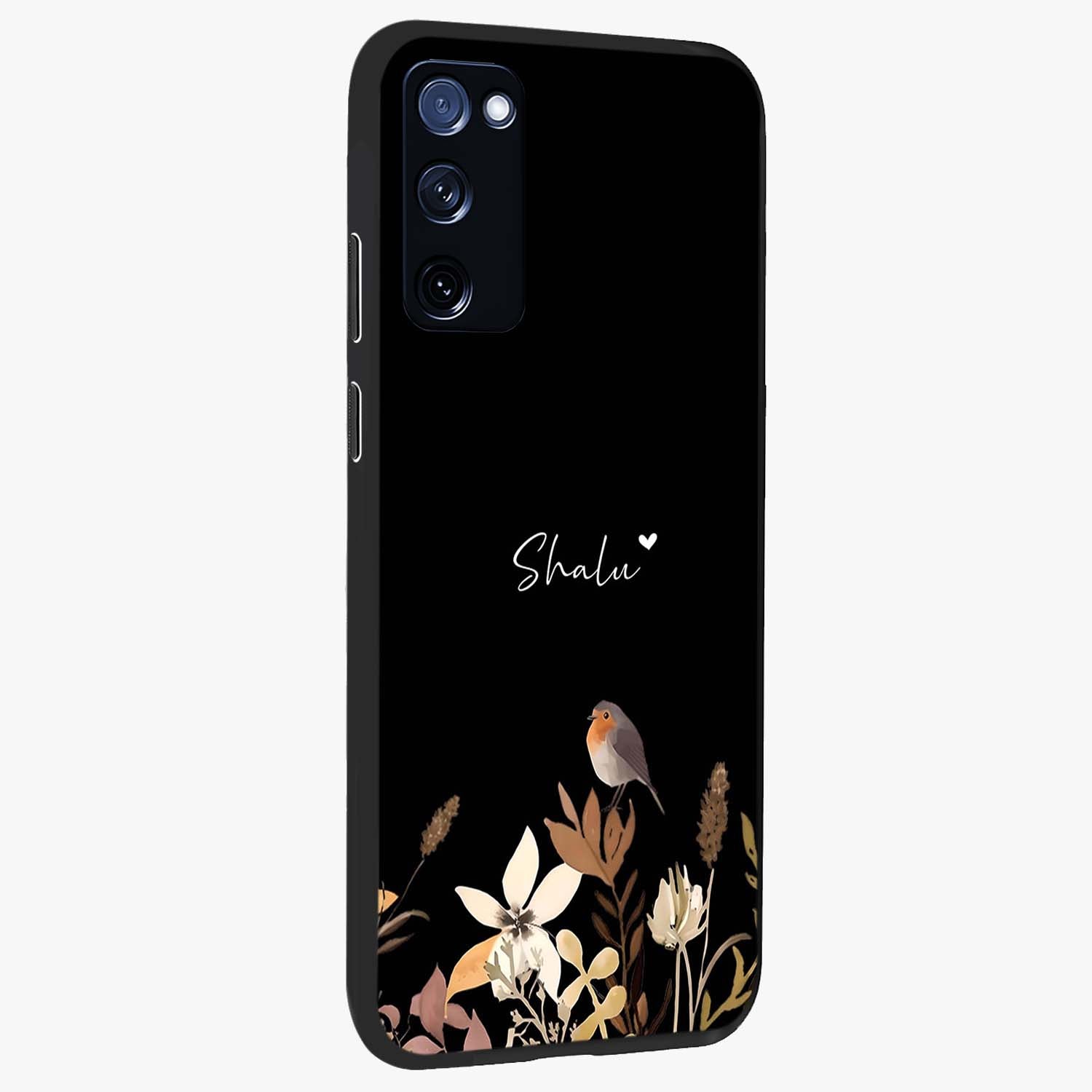 Quiet Garden Tune Custom Name Glass Case upright view showcasing serene botanical artwork with personalized aesthetic.