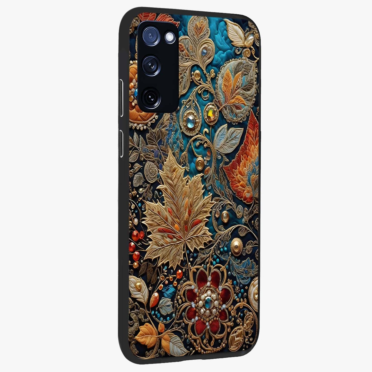 Royal Jewel Garden Glass Case upright view showcasing rich floral artwork with luxurious garden theme.