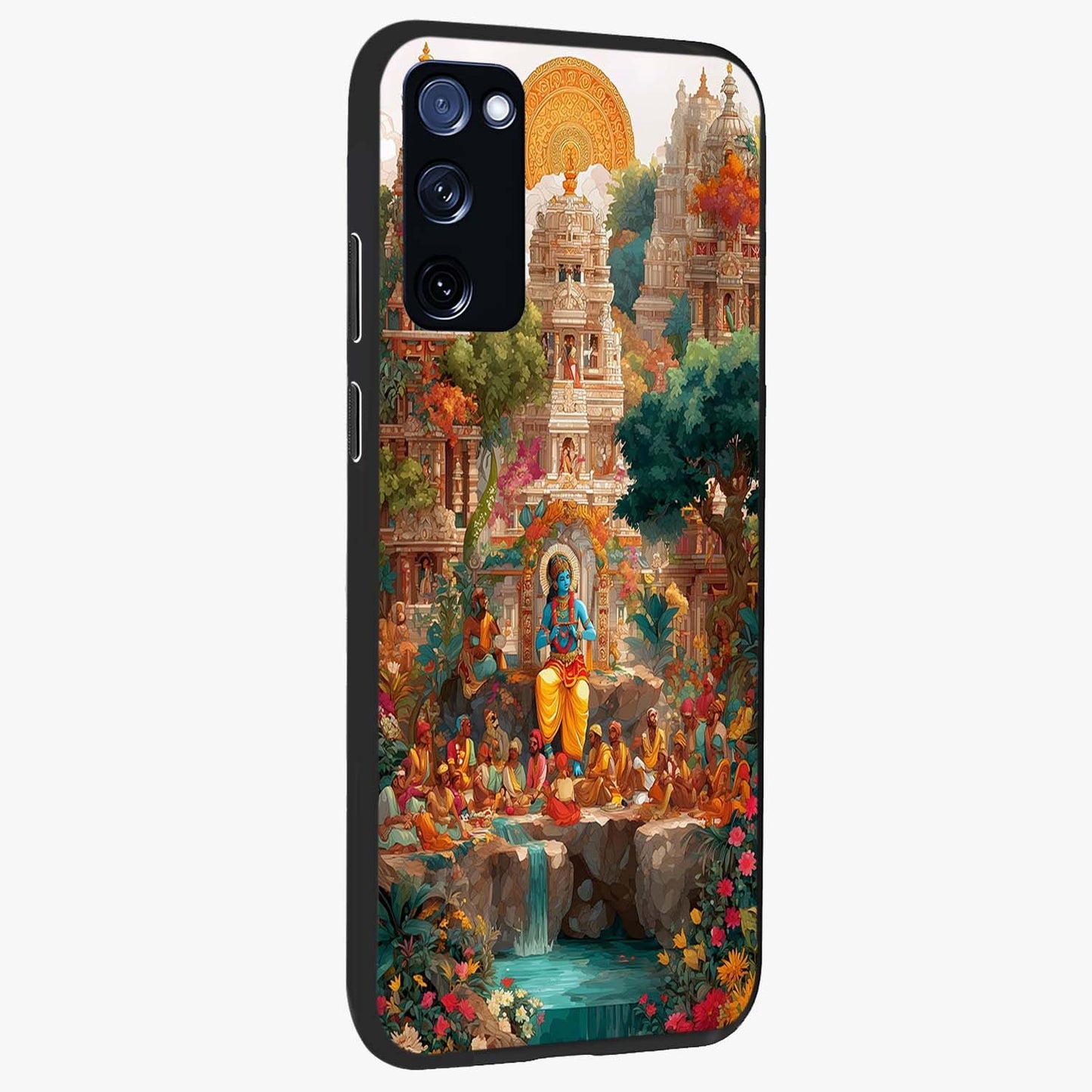 Sacred Sunlight Gods Glass Case upright view showcasing glowing divine artwork with sacred mythological theme.