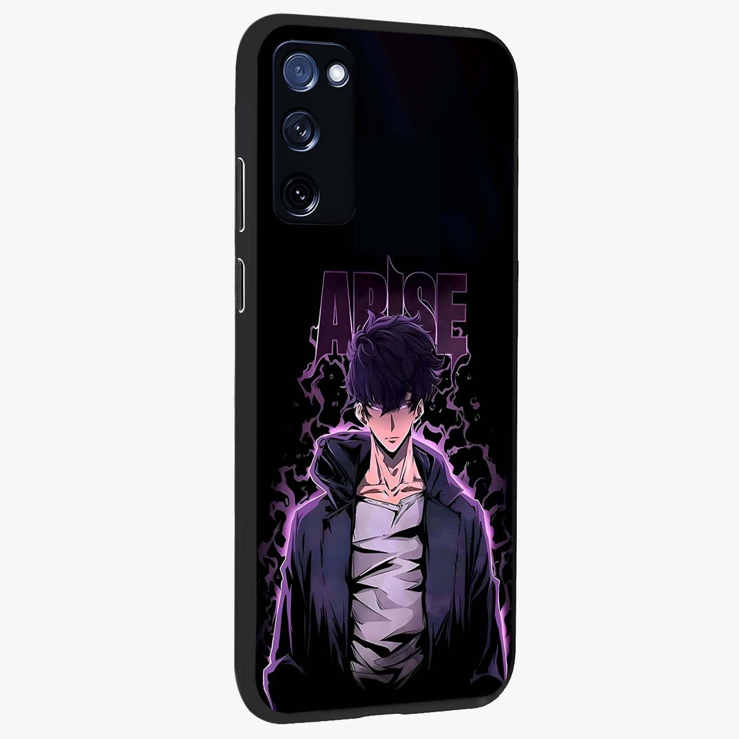 Shadow Monarch Awakening Glass Case upright view showcasing bold monarch artwork with mystical awakening theme.