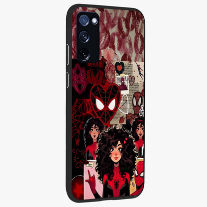 Spider Love Story Glass Case upright view showcasing charming superhero artwork with romantic comic theme.