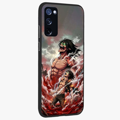 Titan Awakening Fury Glass Case upright view showcasing intense titan artwork with epic fantasy theme.