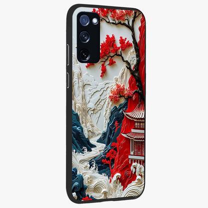 Whispers Of Sakura Waves Glass Case upright view showcasing delicate cherry blossom artwork with elegant nature theme.