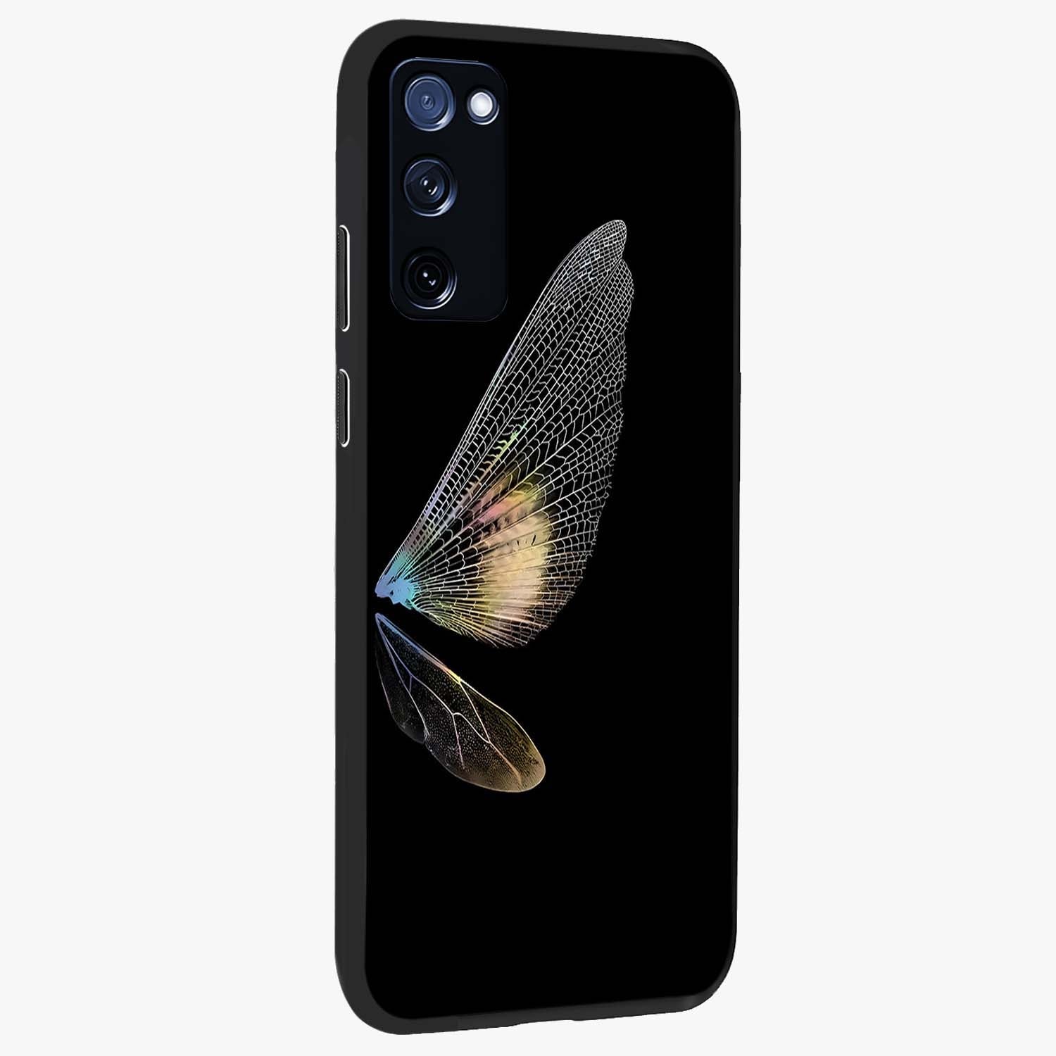 Whispers Of Wings Glass Case upright view showcasing elegant wing artwork with light airy theme.