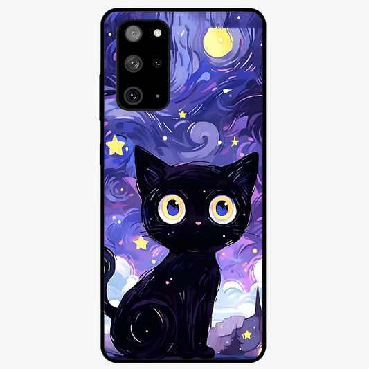 Abstract Cat Art Glass Case showing flat back view with artistic cat illustration and glossy glass finish.