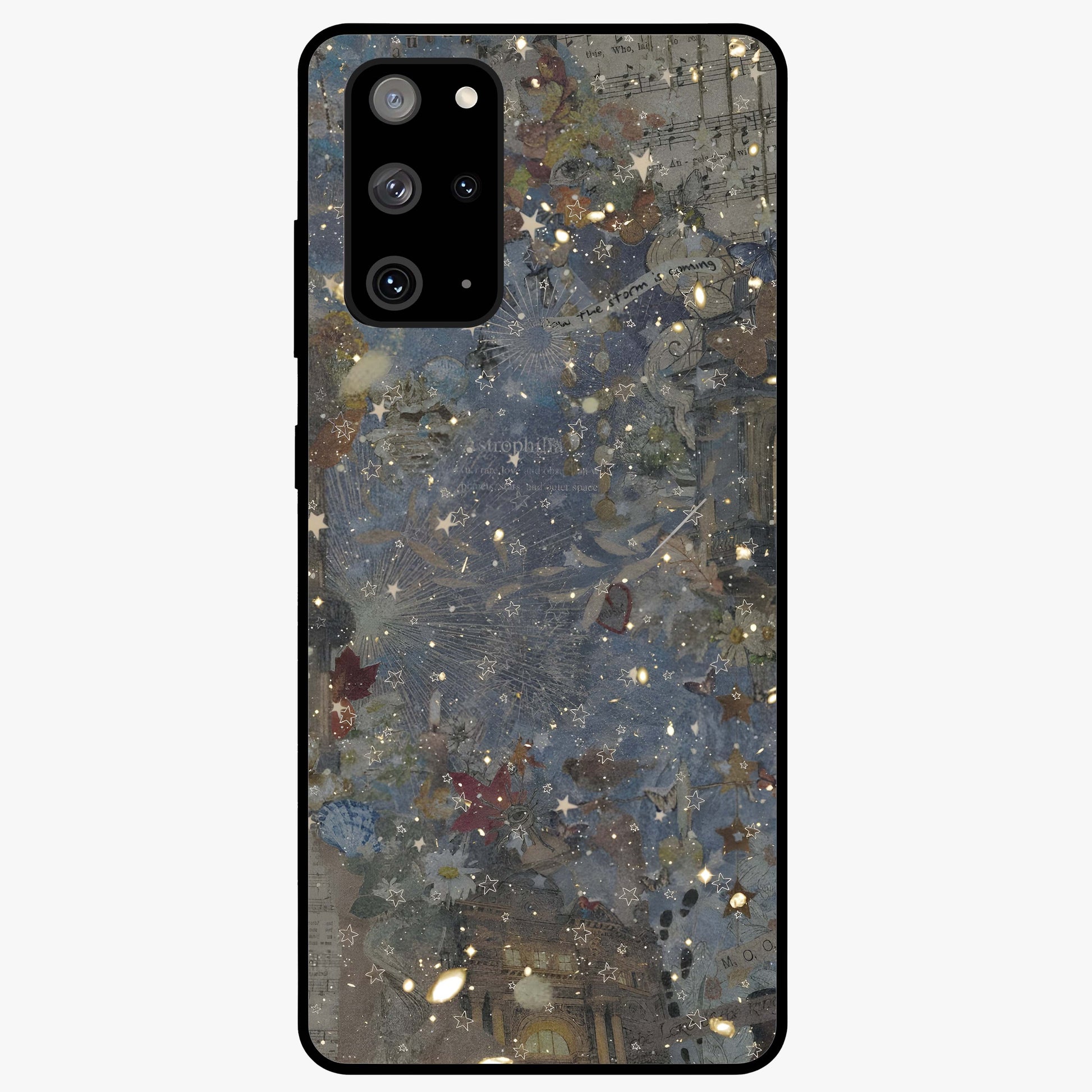 Aesthetic Astrolophia Glass Case showing flat back view with dreamy aesthetic design and glossy glass finish.