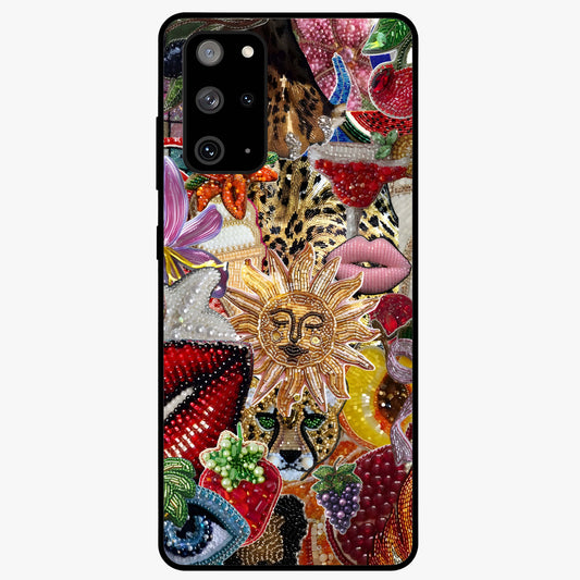 Beaded Fashion Jungle Glass Case showing flat back view with vibrant jungle inspired bead artwork and glossy glass finish.