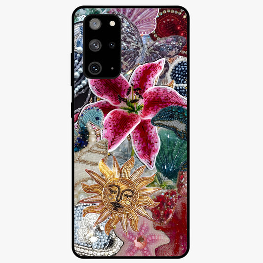 Beaded Garden Fantasy Glass Case showing flat back view with dreamy garden bead artwork and glossy glass finish.