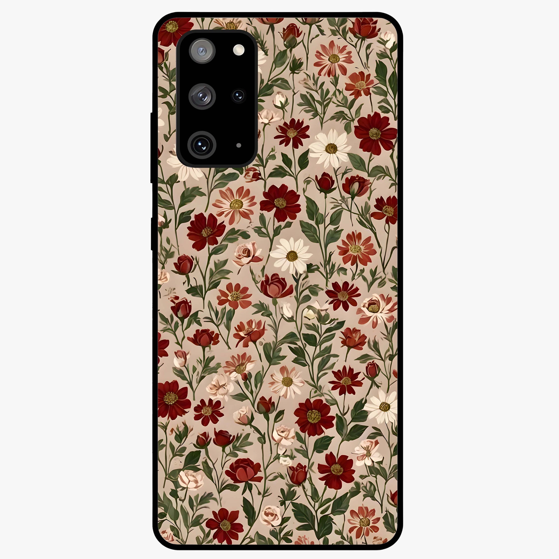 Biege Flower With Leaf Glass Case showing flat back view with soft beige floral artwork and glossy glass finish.
