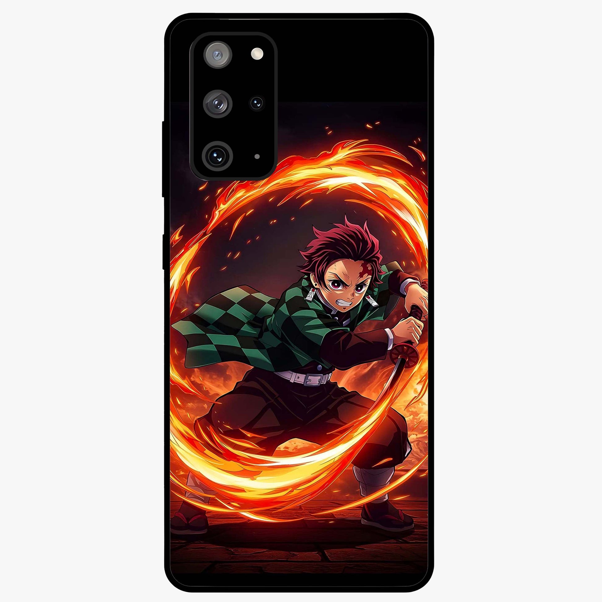 Blazing Sword Resolve Glass Case showing flat back view with fiery sword artwork and glossy glass finish.