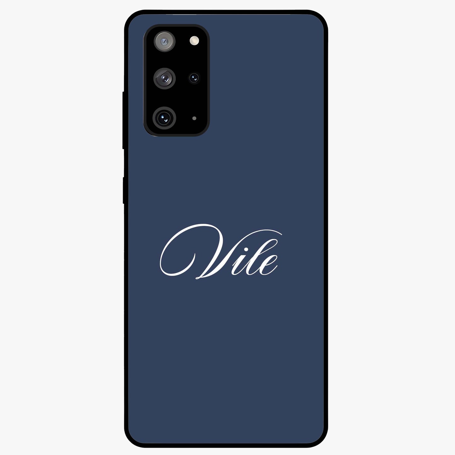 Blue Background Personalized Custom Name Glass Case showing flat back view with minimal blue background and custom name design.