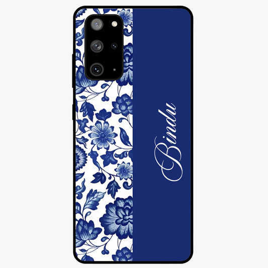 Blue Vintage Floral Pattern Glass Case upright view showcasing timeless floral illustration with vintage inspired style.