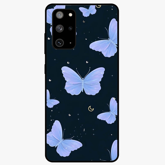 Butterfly With Stars Pattern Glass Case showing flat back view with butterfly and star pattern artwork and glossy glass finish.