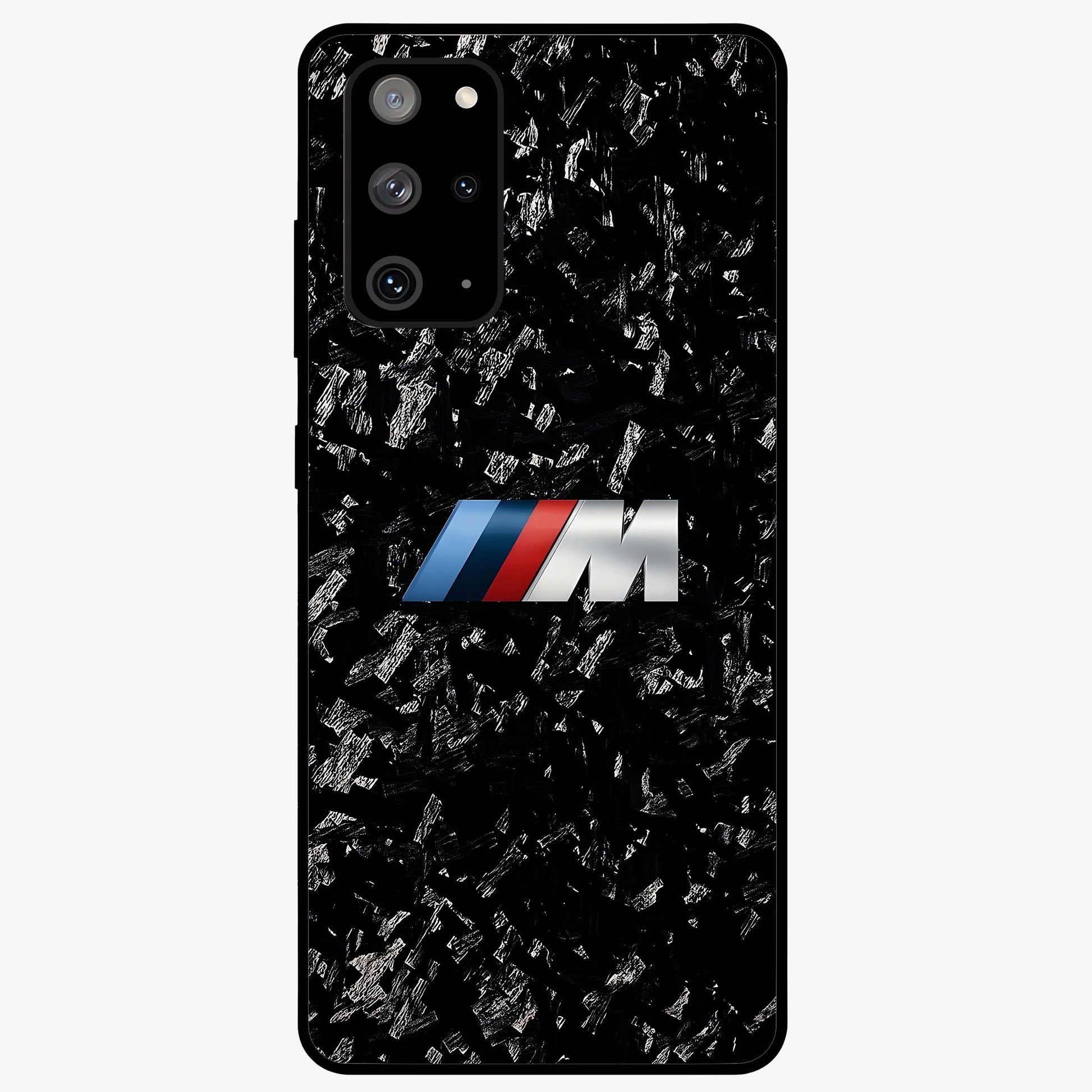 Carbon Speed Mark Glass Case showing flat back view with sporty carbon pattern artwork and glossy glass finish.