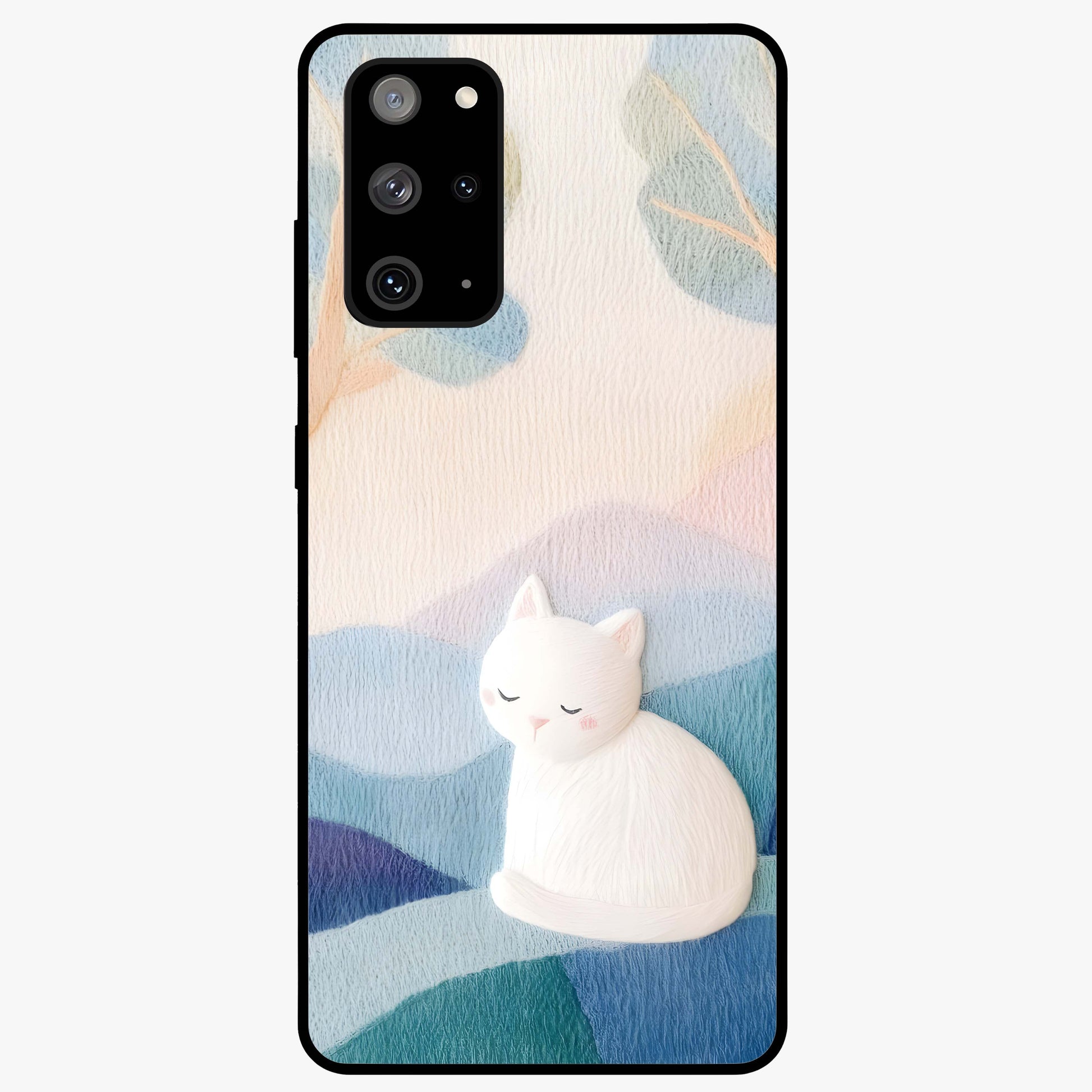 Cotton Dream Cat Glass Case showing flat back view with soft dreamy cat artwork and glossy glass finish.