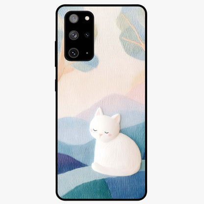 Cotton Dream Cat Glass Case showing flat back view with soft dreamy cat artwork and glossy glass finish.