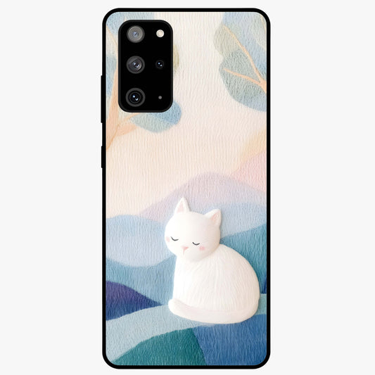 Cotton Dream Cat Glass Case showing flat back view with soft dreamy cat artwork and glossy glass finish.
