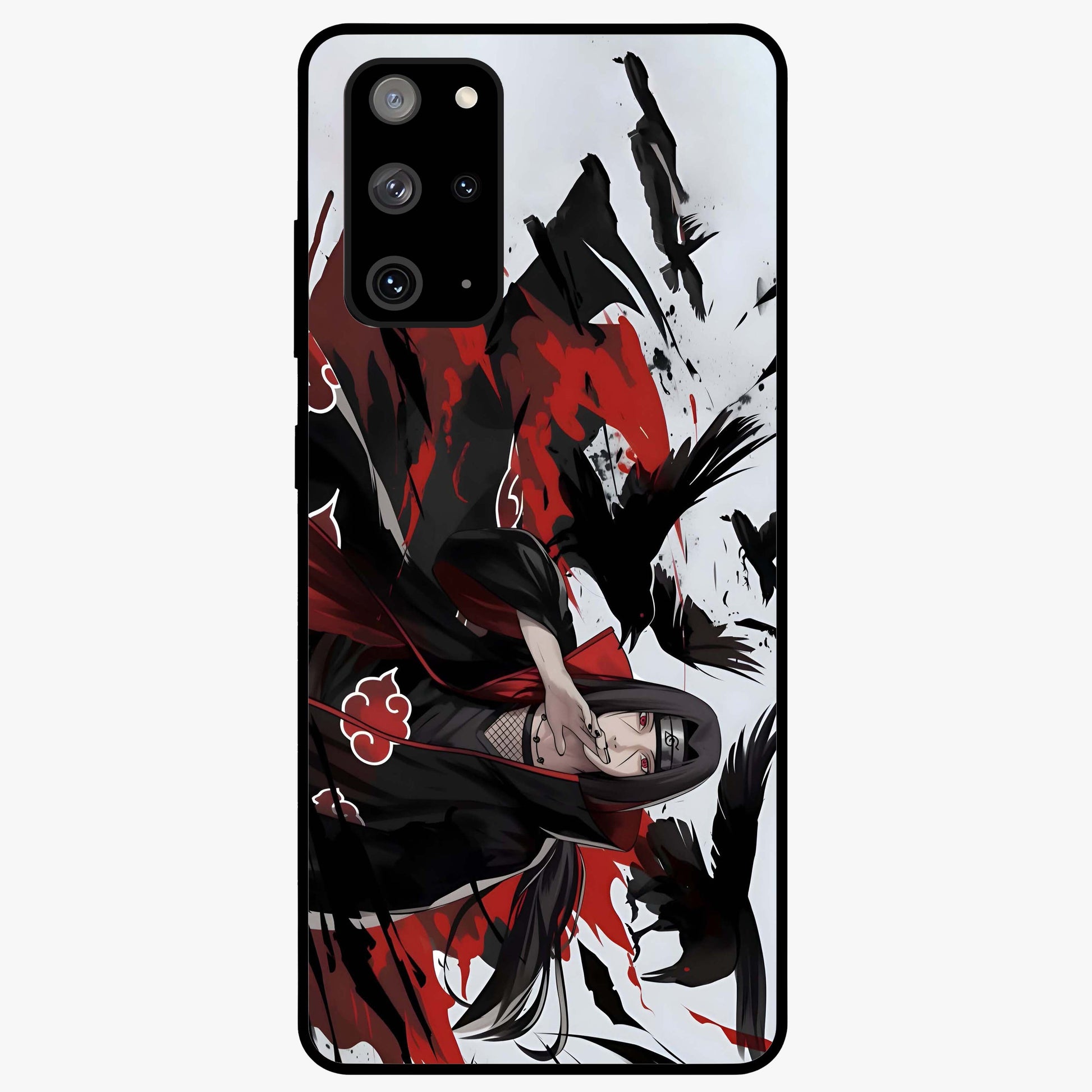 Crimson Crow Illusion Glass Case showing flat back view with artistic crow illusion artwork and glossy glass finish.