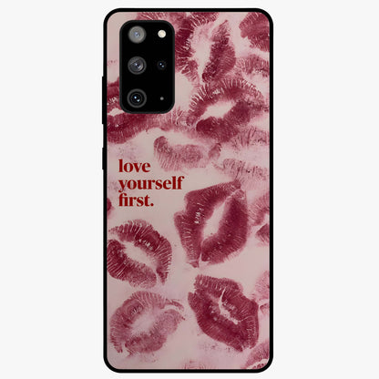 Crimson Kiss Love Glass Case showing flat back view with romantic crimson themed artwork and glossy glass finish.