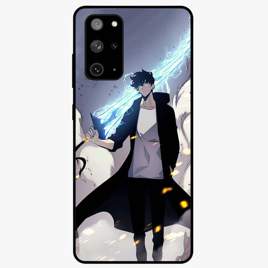 Dark Lightning Anime Warrior Glass Case showing flat back view with intense anime warrior artwork and glossy glass finish.