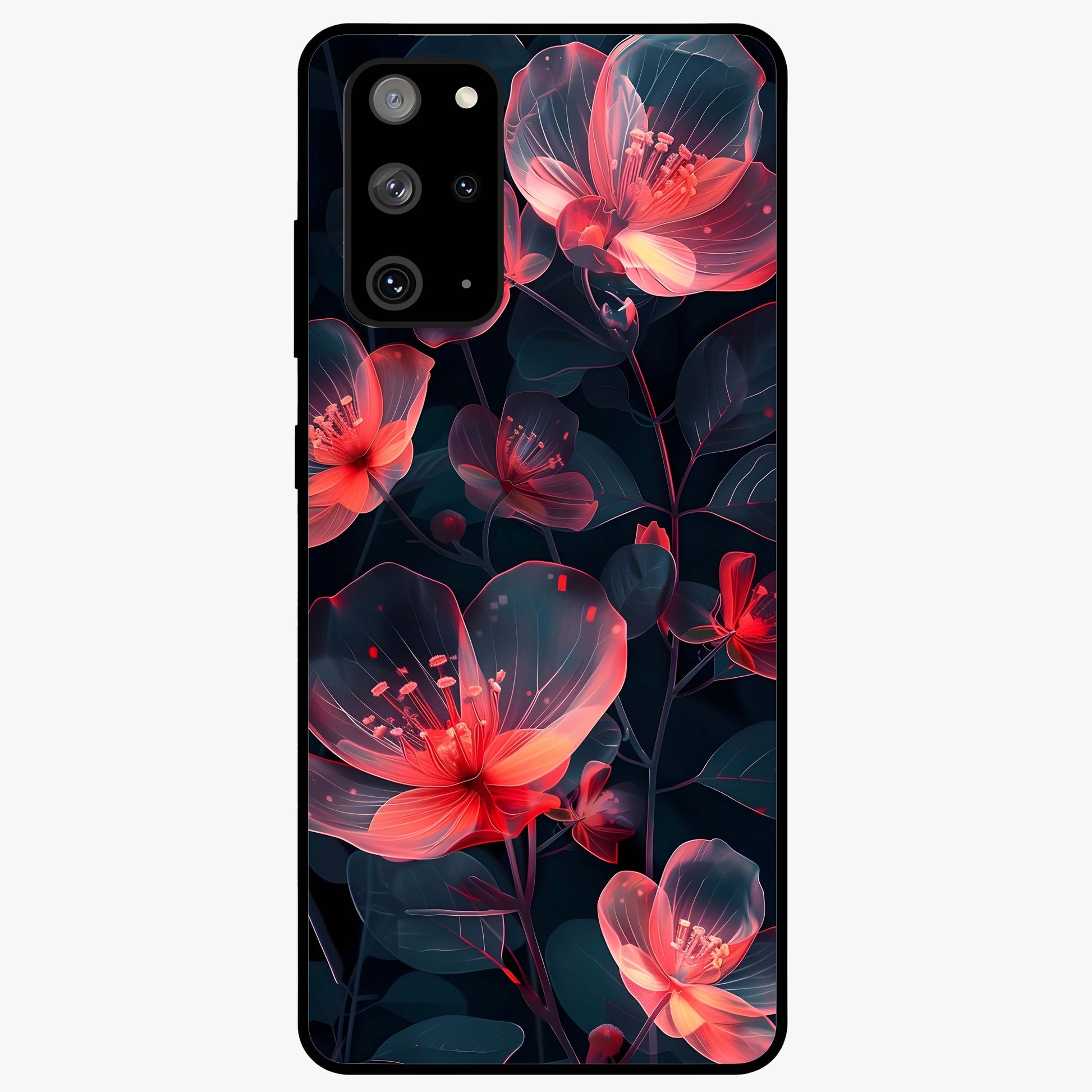 Dark Shade of Flower Glass Case showing flat back view with elegant dark floral artwork and glossy glass finish.