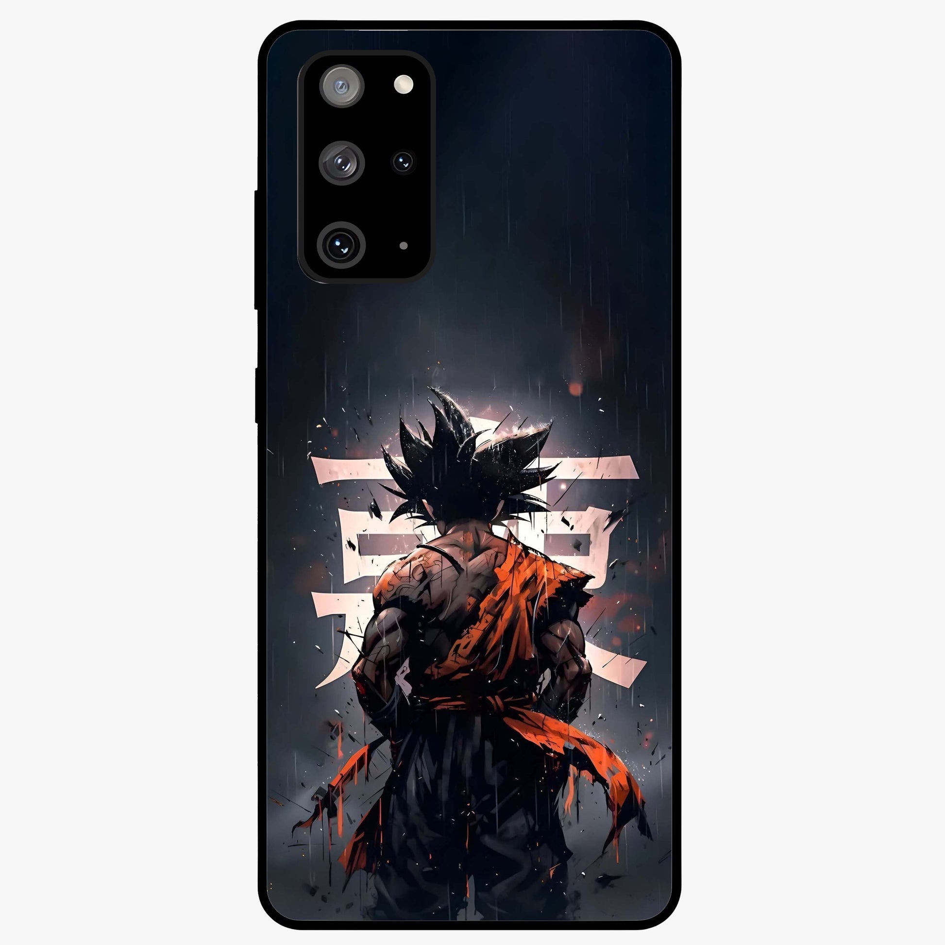Dark Warrior In Rain Glass Case showing flat back view with warrior artwork in rainy atmosphere and glossy glass finish.