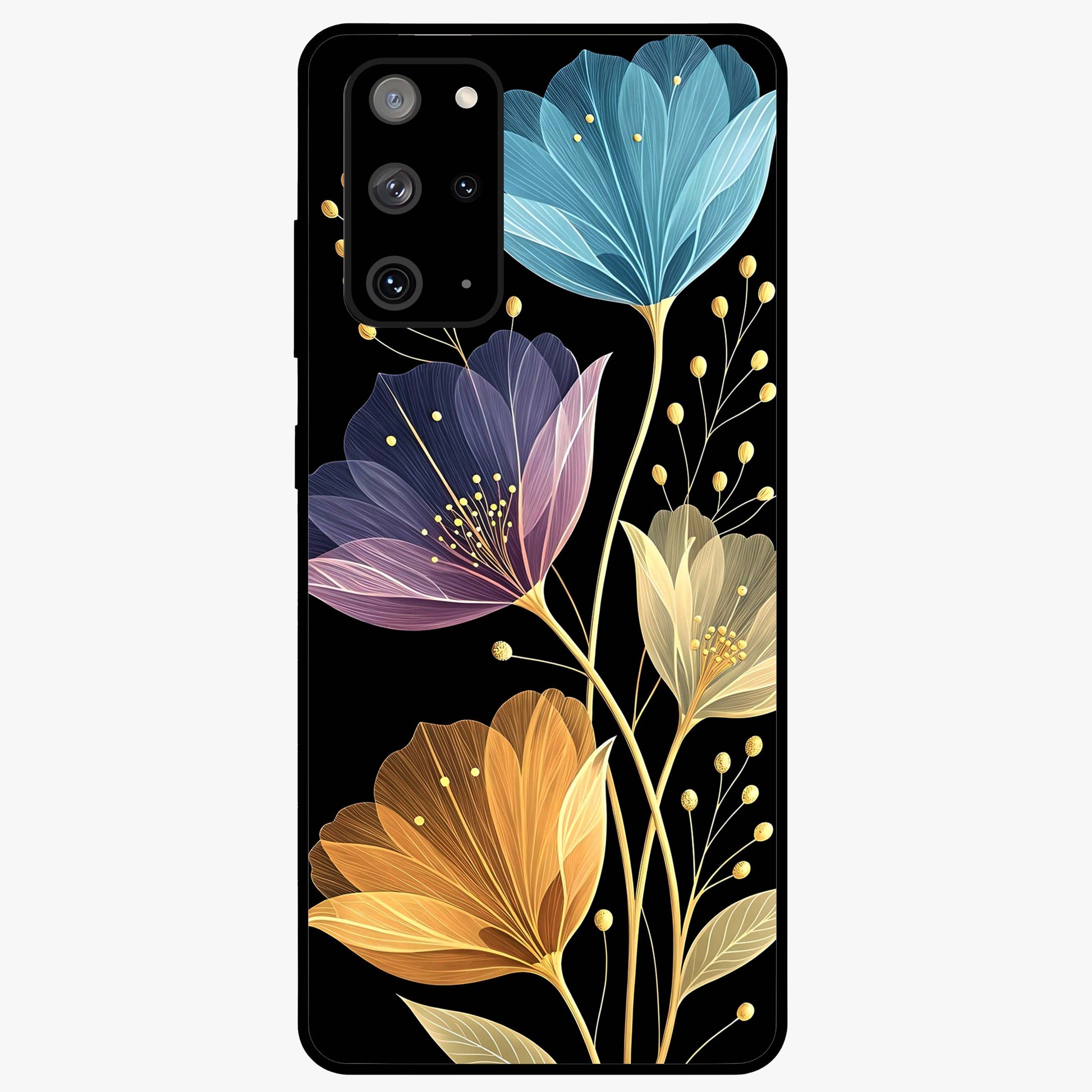 Delicate Multicolor Flowers Glass Case showing flat back view with vibrant floral artwork and glossy glass finish.