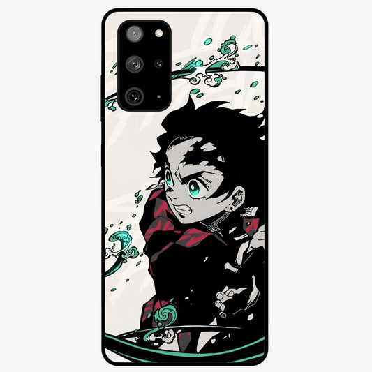 Demon Slayer Glass Case showing flat back view with bold anime inspired artwork and glossy glass finish.