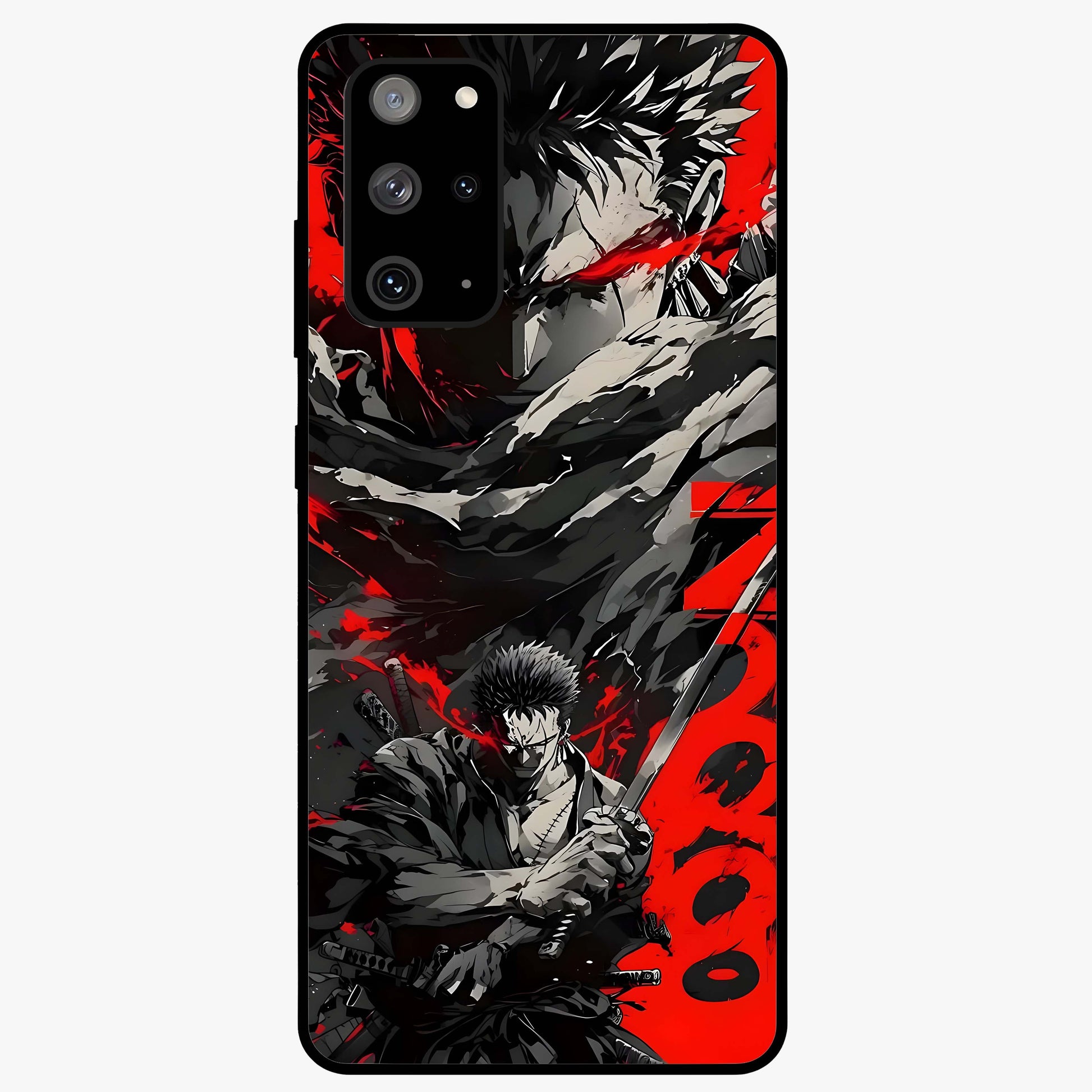 Demon Sword Resolve Glass Case showing flat back view with fierce sword warrior artwork and glossy glass finish.