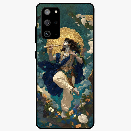 Divine Krishna Art Glass Case showing flat back view with Lord Krishna artwork and glossy glass finish.