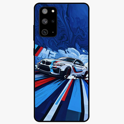 Drift Power Rush Glass Case showing flat back view with dynamic racing inspired artwork and glossy glass finish.