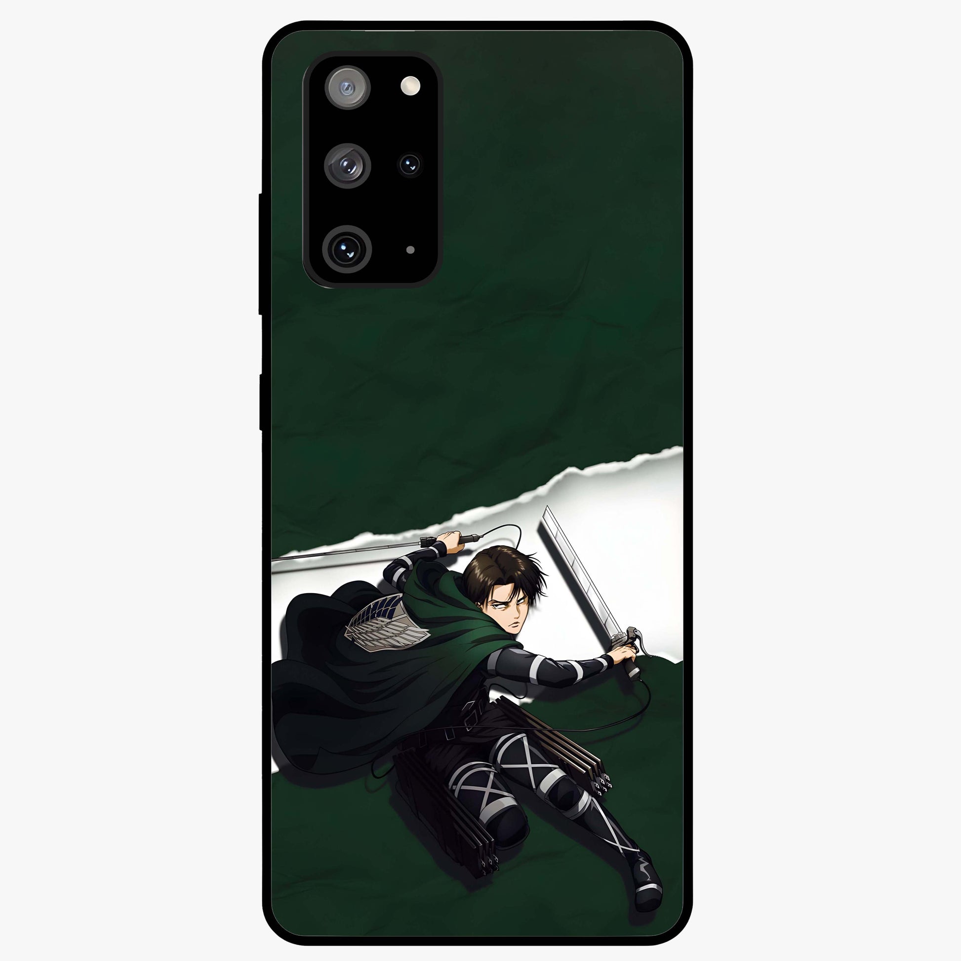 Emerald War Vanguard Glass Case showing flat back view with powerful warrior themed artwork and glossy glass finish.