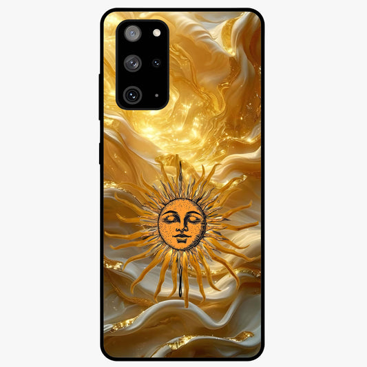 Eternal Golden Glow Glass Case showing flat back view with radiant golden themed artwork and glossy glass finish.