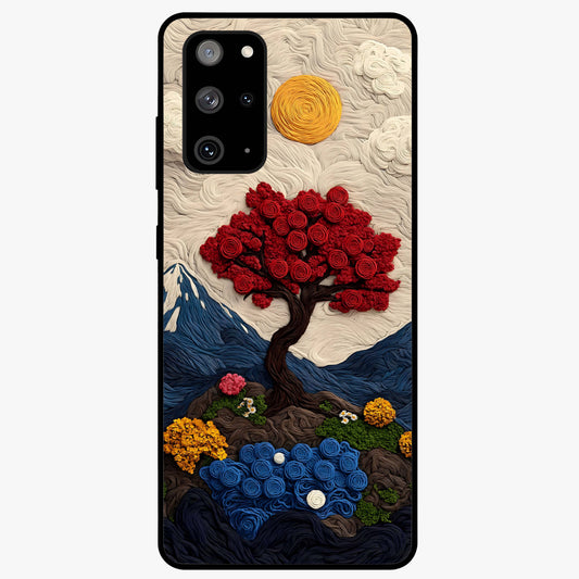Eternal Nature Tapestry Glass Case showing flat back view with intricate nature tapestry artwork and glossy glass finish.