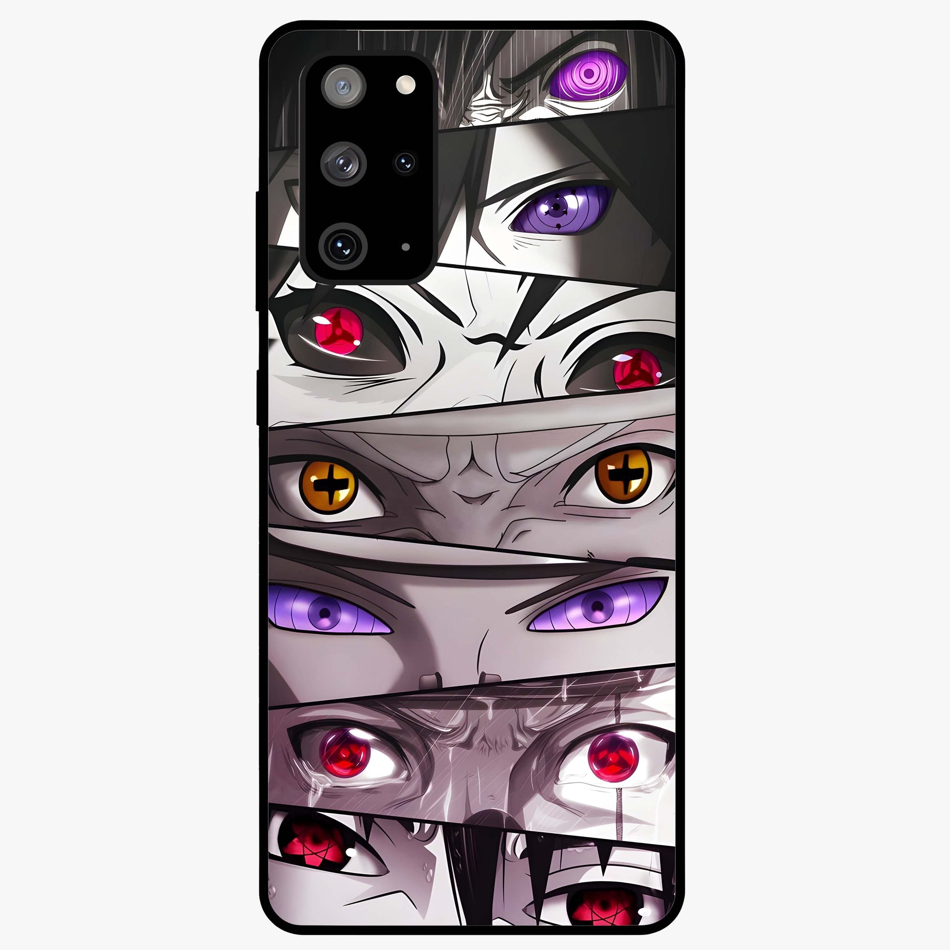 Eyes of Destiny Glass Case showing flat back view with striking eye themed artwork and glossy glass finish.