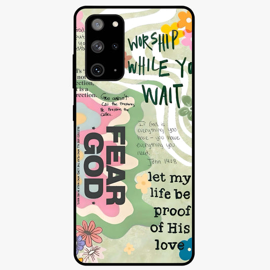 Faith Over Fear Glass Case showing flat back view with motivational typography artwork and glossy glass finish.