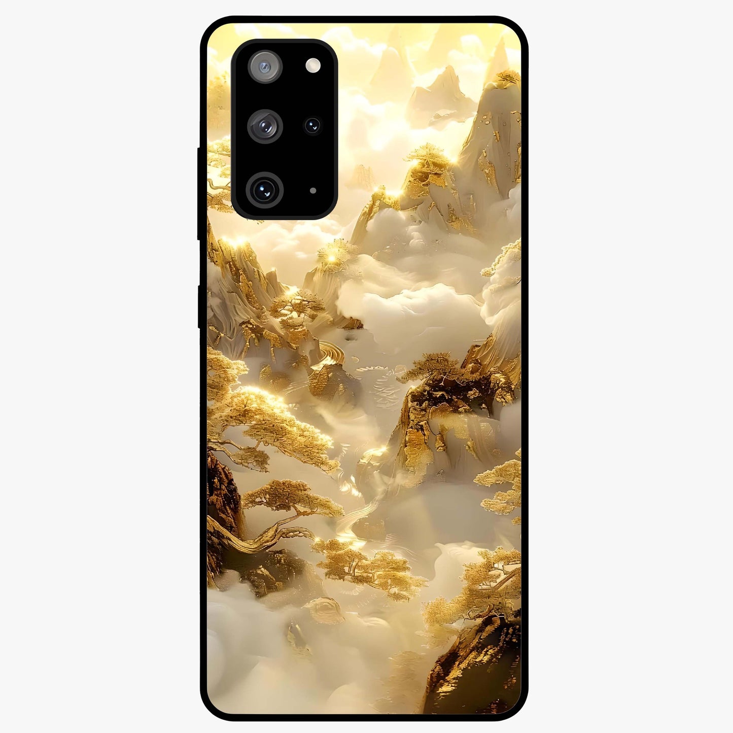 Gates Of Illumination Glass Case showing flat back view with mystical illuminated gate artwork and glossy glass finish.