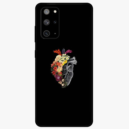 Heart With Flowers Glass Case showing flat back view with heart shaped floral artwork and glossy glass finish.