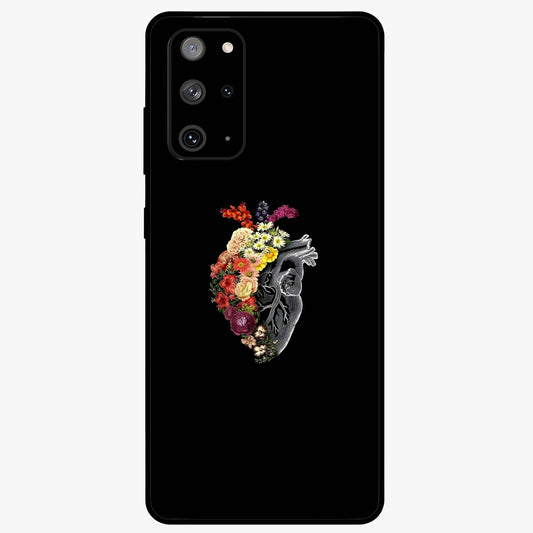 Heart With Flowers Glass Case showing flat back view with heart shaped floral artwork and glossy glass finish.
