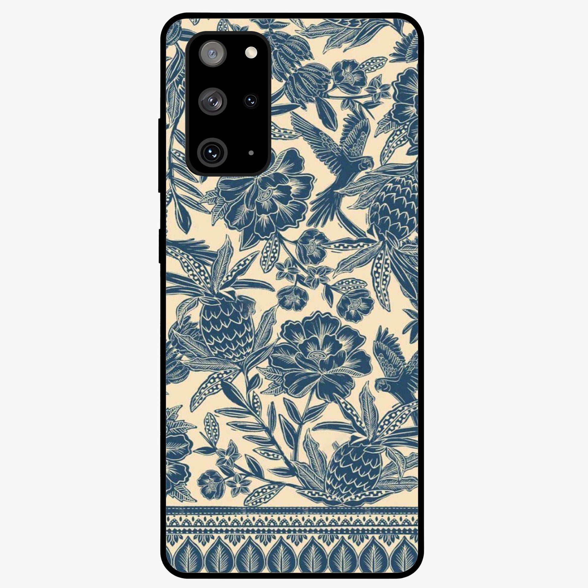 Heirloom Wild Bloom Glass Case showing flat back view with vintage inspired wild flower artwork and glossy glass finish.