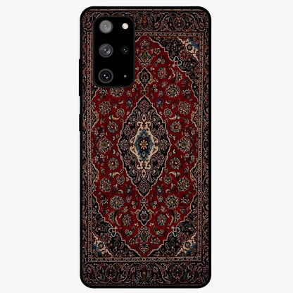 Heritage Carpet Royale Glass Case showing flat back view with ornate Persian carpet inspired pattern and glossy glass finish.