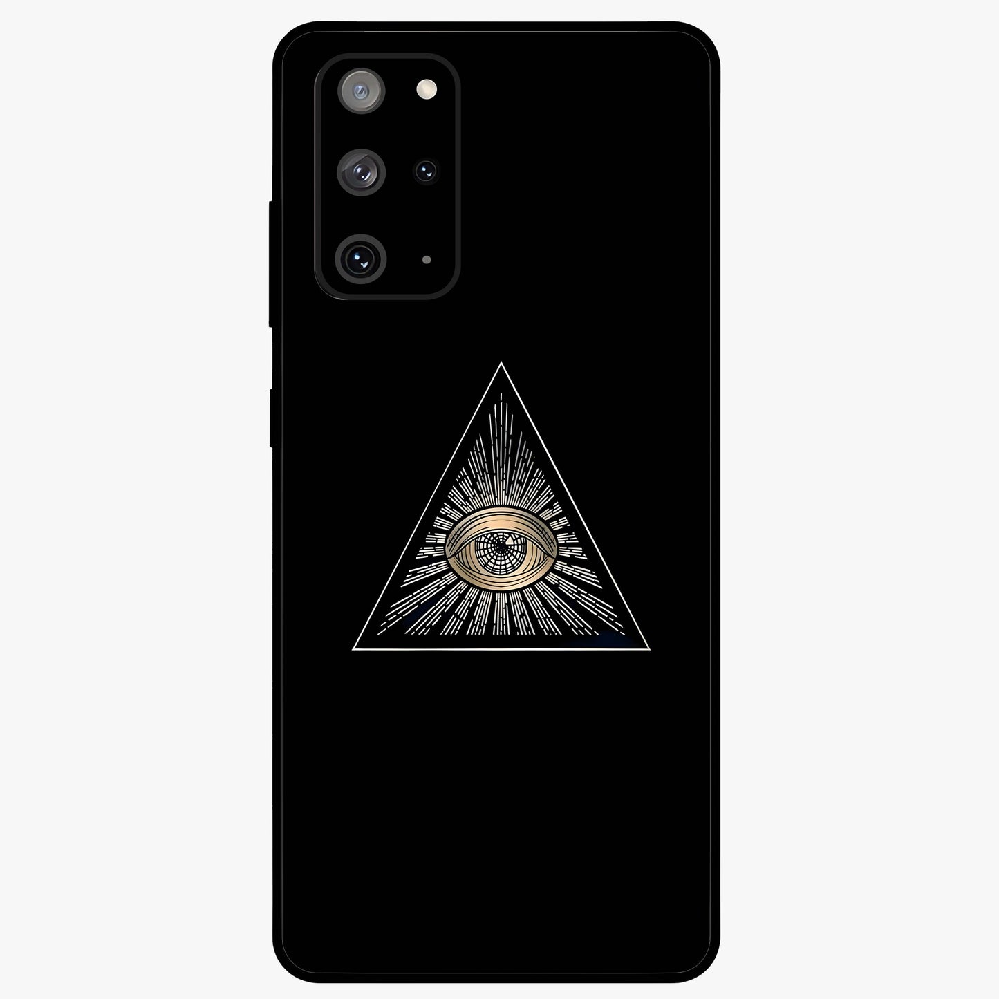Illuminati Evil Glass Case showing flat back view with mysterious illuminati symbol artwork and glossy glass finish.