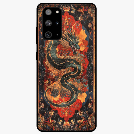 Inferno Dragon Soul Glass Case showing flat back view with fiery dragon artwork and glossy glass finish.