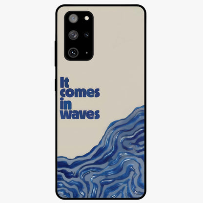It Comes In Waves Quote Glass Case showing flat back view with inspirational wave themed quote artwork and glossy glass finish.
